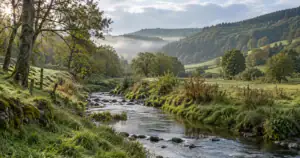 Ruisseau dans une vallée verdoyante, illustration du paysage évoqué dans Le Dormeur du val