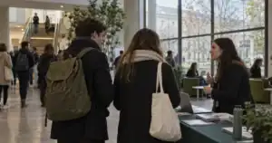 Des visiteurs découvrent un campus lors d’une journée d’orientation