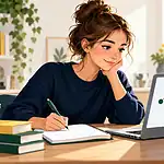 Élève devant un ordinateur relié à un réseau illustré.