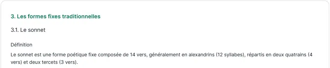 La leçon Stewdy présente la définition du sonnet en français