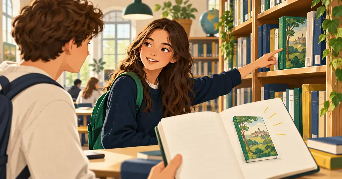Une élève montre un livre à un camarade pour comparer deux formulations.