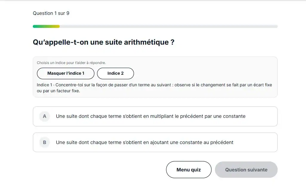 Question sur les suites arithmétiques avec un indice dans Stewdy