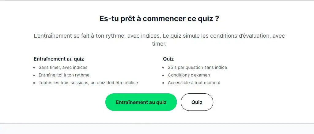 Deux modes de travail Stewdy : entraînement avec indices et quiz chronométré