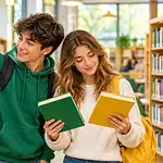 Deux élèves utilisent un plan pour situer un endroit et comparent des livres.