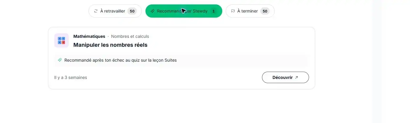 La leçon sur les nombres réels recommandée après un quiz sur les suites
