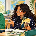 Deux élèves comparent des livres et expliquent leur choix.